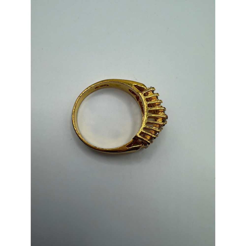 Vintage Gold Tone Pave Rhinestone Cocktail Ring 14KHGE Glam Statement Band - Picture 4 of 12